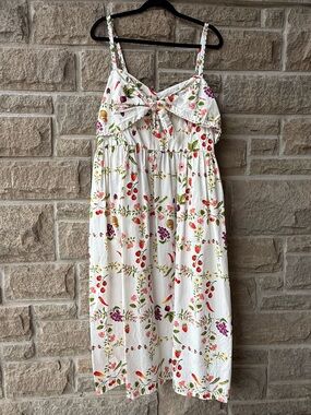 Old Navy XXL Fruit Floral Print Bow Front Cotton Midi Dress